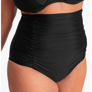 Shapermint Essentials High Waisted Control Bikini Bottom Black Ruched 2XL UPF 50